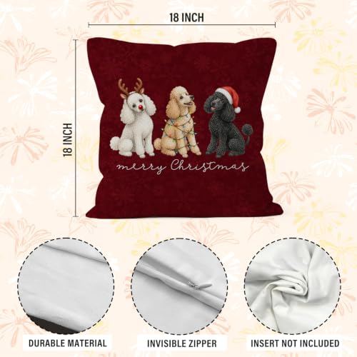 Merry Christmas Poodle Throw Pillow Covers 18x18 Home Decor - color: Poodle