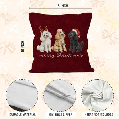 Merry Christmas Poodle Throw Pillow Covers 18x18 Home Decor - color: Poodle