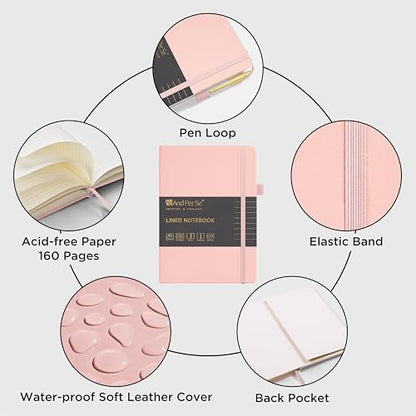 &And Per Se Lined Journal and Pen Set, A5 Leather Hardcover Notebook with Pen & Stationary Set, 160 Pages 100GSM Thick Ruled Paper Journal for Business Work Writing (Pink) - color: Pink
