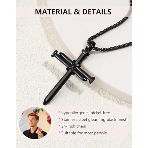 Cross Necklace for Men Boys Birthday Valentine's Day Christmas Christian Baptism Gifts - style: Grandson