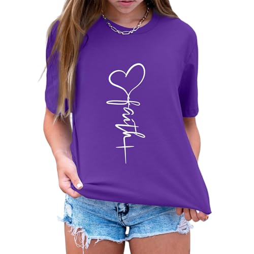 KIEKIECOO Faith Christian Shirts for Women Religious Crewneck Tshirts Cotton Graphic Tees Bible Verse Casual Summer Tops - color: Purple, size: Small