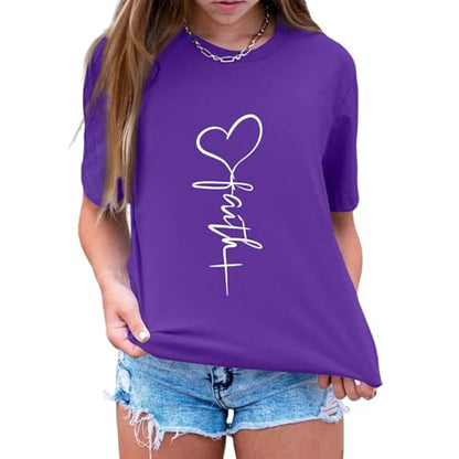 KIEKIECOO Faith Christian Shirts for Women Religious Crewneck Tshirts Cotton Graphic Tees Bible Verse Casual Summer Tops - color: Purple, size: Medium