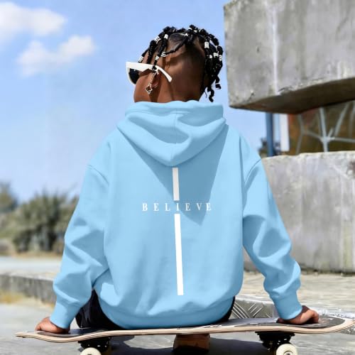 Fkatuzi Christian Graphic Hoodies For Boys Cross Sweatshirt Kids Jesus Hoodie Faith God Religious Bible Verse Believe Tops - color: Light Blue, size: 7-8 Years