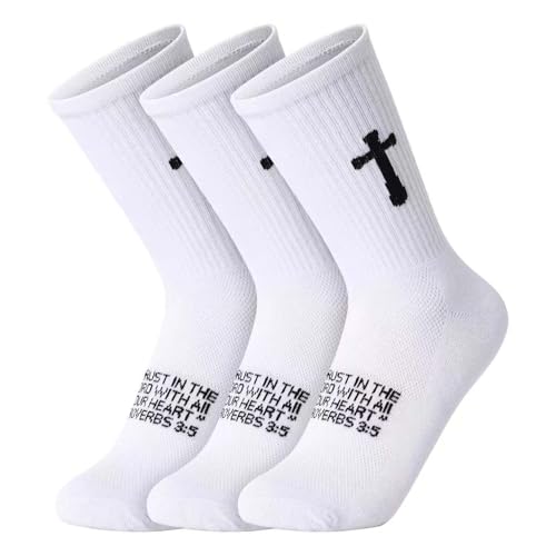 3 Pairs Unisex Cross Socks,Gifts for Christian: Easter Christmas - color: Proverbs 3:5 - White