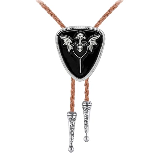 GelConnie Bolo Tie for Women Heart Cowboy Necktie Flower Gothic Mens Bolo Ties Bolero Necklace Red Western Ties for Men - color: Black Skull Bolo Tie