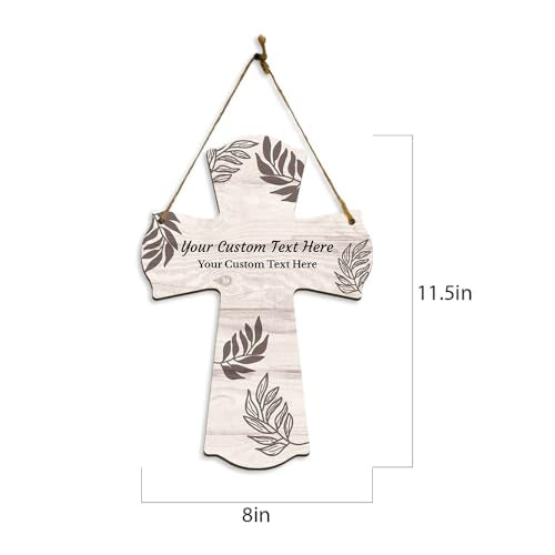 Signs ByLITA Custom 11.5" x 8" Hanging Cross Sign | Rustic Twine | Personalizable Crucifix for Weddings Baptisms Birthdays and Worship