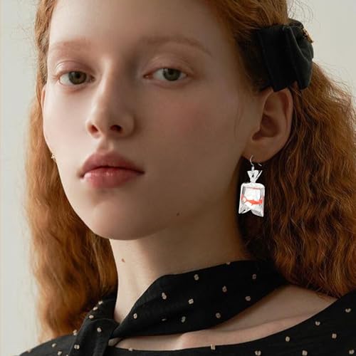 Funny Fish Earrings Unique Acrylic Resin Water Bag Shape Dangle Hook Earrings Gift for Girls Women