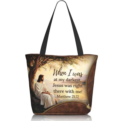 Tote Bag For Women, Tote Bag With Zipper Large Shoulder Bag For Women Travel, Work, Office, College, Nursing - color: Jesus Bible