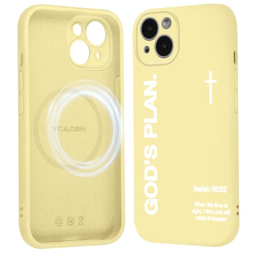 Magnetic Phone Case for iPhone 14, Aesthetic Jesus Bible Verse Cross Pattern Print for Women Men, Compatible with Magsafe, Shockproof Soft Silicone Cover for iPhone14 6.1", Yellow - color: Yellow, size: iPhone 14