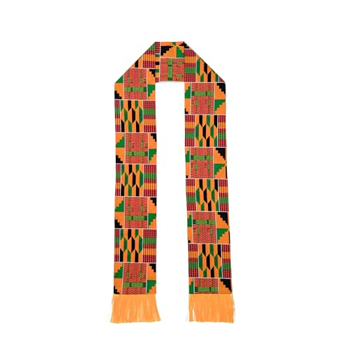 Kente Graduation Stole Class of 2026, 72 x 5.1 in African Print Sash with 3D Gold Embroidery and Gold Fringe - color: C2