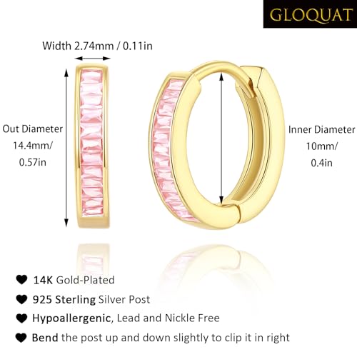 14K Gold Huggie Earrings for Women Silver Huggie Hoop Earrings Cubic Zirconia Huggie Earrings Stud Earrings Lightweight Dainty Hypoallergenic Earrings Jewelry Gifts - color: Gold Pink CZ Huggies
