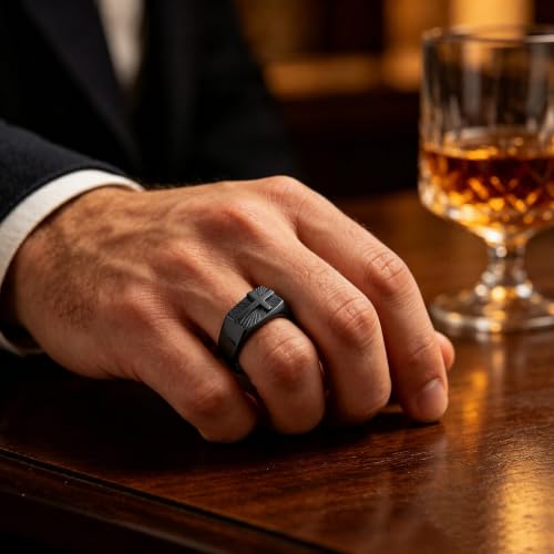 Cross Jesus Religious Christian Signet Band Ring fo Men Women - color: Black, size: 8