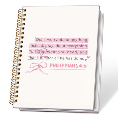 ETVISO Pink Christian Notebook, PHILIPPIANS 4:6 Christian Journal for Women, Scripture Notebook, Bible note taking, Bible Journal, Hardcover Spiral Notebook 80 Sheets -160 Pages 5.5x8.3 Inch - color: 02-Bible(PHILIPPIANS 4:6)