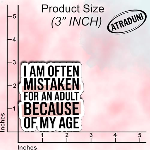 (3Pcs) I Am Often Mistaken for an Adult Because of My Age Sticker Sarcastic Relatable Quote Vinyl Decal Passive Humor Stickers for Gifts for Laptop Water Bottle Journal Size 2.7" x 3" - color: I Am Often Mistaken for an Adult Because of My Age
