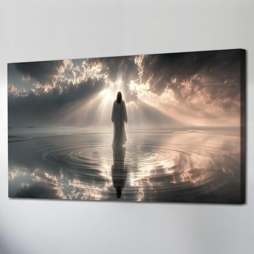 GUTTATY Jesus Christian Religious God Canvas Wall Art, Large Spiritual Sunrise Poster, Divine Reflection Canvas Painting for Living Room, Nursery, Religious Home Wall Decor Pictures, 32x16 Inch - color: Jesus Artwork05, size: 32"L x 16"W