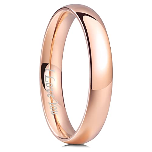 King Will 316L Wedding Band for Men Women, 4-8mm I LOVE YOU Dome Size 4-15 - color: C-Rose Gold Plated-4mm