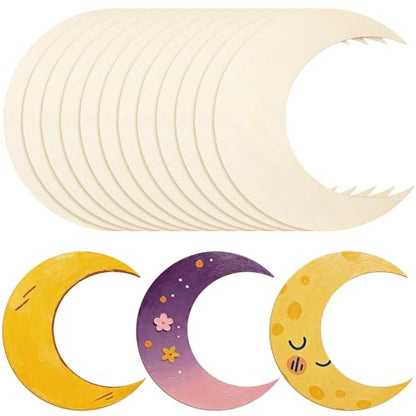 12 Pack 12 Inch Unfinished Wood Crescent Moon Cutout for Crafts - color: Moon, size: 12 Inch