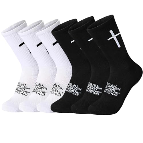 6 Pairs Christian Socks Cross Prayer Socks with Bible Verse,Christian Gift for Man Women Youth Birthday Christmas - color: 4:13-mix