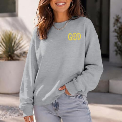 Christian Sweatshirts for Women God Jesus Sweatshirt Faith Bible Verse Crewneck Religious Inspirational Pullover Top - color: Light Gray, size: Medium