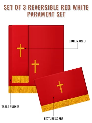 Cutecrop 3 Set Parament Table Runner Altar Cloth Red and White - color: Red and White