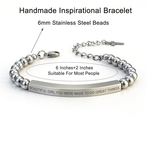 Inspirational Christian Bracelet for Women, Stainless Steel Beaded Cross Jewelry with Bible Verse, Religious Faith Gift for Mom, Daughter, Sister, Friend - color: BEAUTIFUL G,YOU WERE MADE TO DO GREAT THINGS-Silver Bead