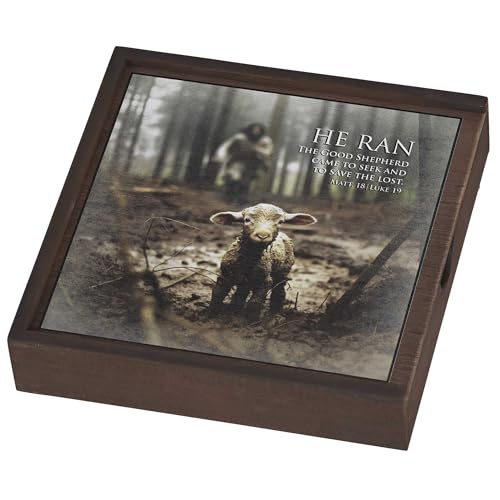 Dicksons He Ran The Good Shepherd Walnut Brown MDF Wood Decorative Keepsake Memory Box 9.5 x 2 Inch
