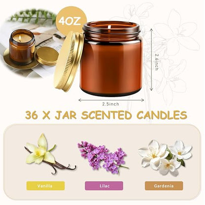 ACITHGL 36 Pcs 4oz Mini Mason Jar Candles Small Scented Candles Bulk Aromatherapy Ideal Souvenir Favors for Wedding Birthday Party (Vanilla, Lilac, Gardenia, Amber) - color: Amber, style: Vanilla, Lilac, Gardenia