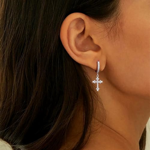 Gold/Silver Earrings Hoop Cross Dangle Earring Jewelry Gifts - style: Cross Zircon-SL-E0801