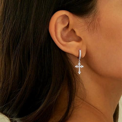 Gold/Silver Earrings Hoop Cross Dangle Earring Jewelry Gifts - style: Cross Zircon-SL-E0801