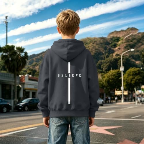 Fkatuzi Christian Graphic Hoodies For Boys Cross Sweatshirt Kids Jesus Hoodie Faith God Religious Bible Verse Believe Tops - color: Deep Gray, size: 9-10 Years