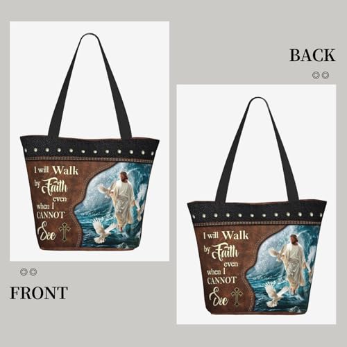 Bible Tote Bags for Women Christian Tote Bag Religious Church Bags for Women Organizer Christian Gift With Zipper - color: Jesus