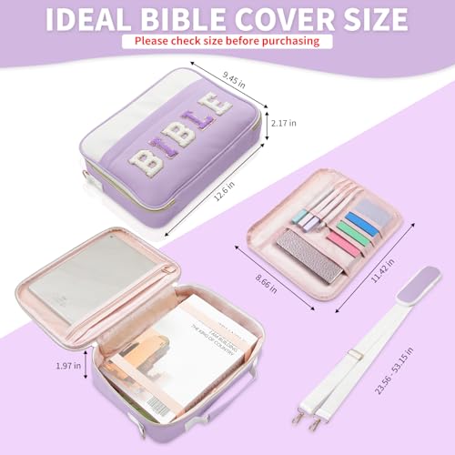 KOPKOFT Bible Cover Case for Women, Large Chenille Letter Leather Bible Case with Bible Study Accessories, Bible Study Supplies Bible Journaling Kit, Christmas Christian Gift for Women Girls (Purple) - color: Purple