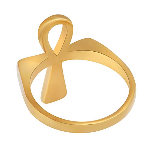 HZMAN Stainless Steel Egyptian Ankh Cross Ring for Men Women - color: Gold