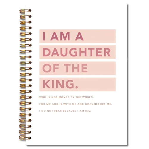 JINYO Pink Christian Notebook, I am a Daughter of the King Bible Journal, Religious Prayer Journal for Woman, Church Notes Notebook, Scripture Spiral Notebooks 5.5x8.3 Inch - color: white I am a Daughter Notebook