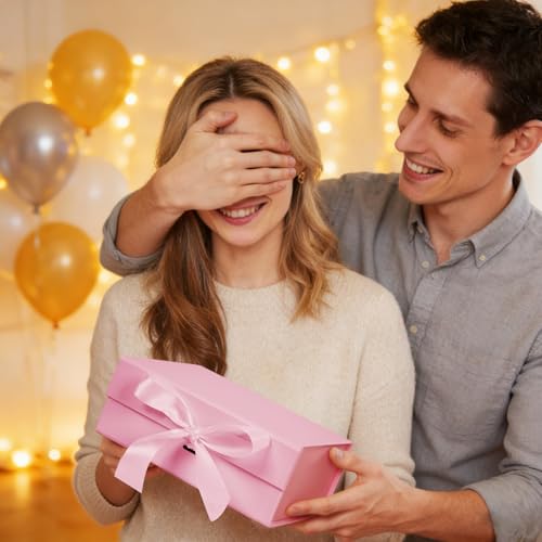 Aimyoo Large Pink Gift Box with Ribbon, 11.5x8.6x4.1 inch Groomsman Proposal Box for Presents with Magnetic Closure Lids, Rectangle Collapsible Luxury Box for Wedding, Christmas, Halloween, Birthday - color: Pink 11.5x8.6x4.1 inch-1Pack