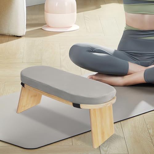 Meditation Bench, Folding Yoga Kneeling Stool, Portable Bamboo Prayer Cushion, Japanese Floor Chair (Grey) - color: Grey