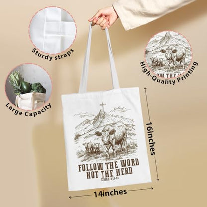 VICBOU Bible Verse Canvas Tote Bag Religious Christian Gifts for Women Men Faith Canvas Tote Reusable Grocery Bag - color: Theherd01