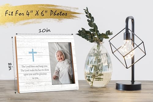 Baby Baptism Photo Frame - The Lord Bless And Keep You Bible Verse Wooden Tabletop Picture Frame - Religious Gift For Son Daughter From Mom Dad - Christian Gifts For Grandchild From Grandparents -78 - color: Boy Baptism