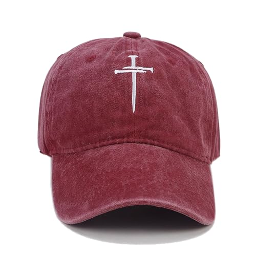 Quanhaigou Baseball Cap Dad Hat Adjustable Fashion Hats for Men Women Polo Trucker Unisex Style Headwear - color: Cross Nails Burgundy