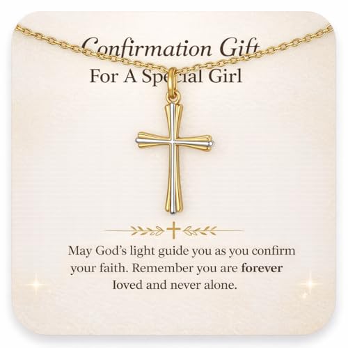 GAVU Catholic Confirmation Gifts, 18K Gold Plated Stainless Steel Cross Necklace, Dainty Cross Charm Necklace
