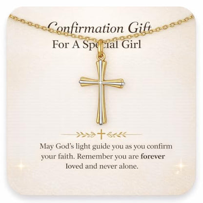 GAVU Catholic Confirmation Gifts, 18K Gold Plated Stainless Steel Cross Necklace, Dainty Cross Charm Necklace