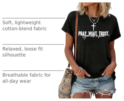 Christian Shirts for Women Religious Tshirts Faith Jesus Graphic Tee Tops - color: Black Pray, size: X-Large