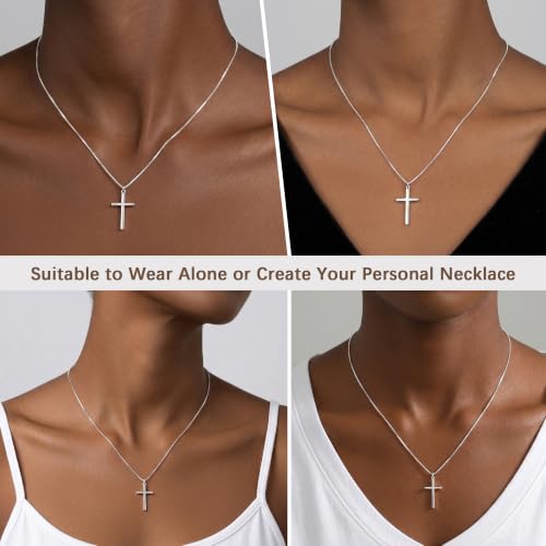925 Sterling Silver Cross Necklace for Women,1MM Box Chain Cross Necklace