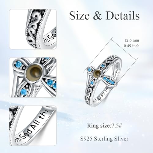 AOBOCO Cross Ring with Mustard Seed 925 Sterling Silver With God All Things Are Possible Band Rings, Size 4-13 - color: Silver
