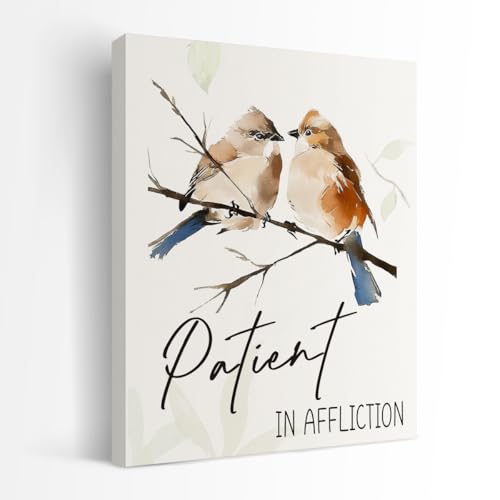 SZERE Inspirational Christian Bird Framed Wall Art Poster, Patient in Affliction Bible Verse Scripture Canvas Prints Artwork Wall Decor for Home Bedroom Living Room Church Office, 11x14 Inch - color: bird bible 2