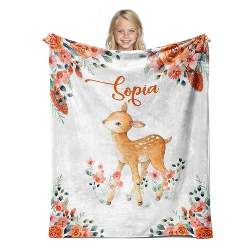 Personalized Baby Deer Blanket for Girls with Name - color: Deer