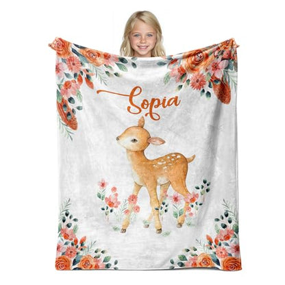 Personalized Baby Deer Blanket for Girls with Name - color: Deer