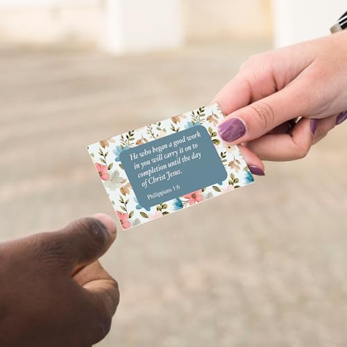 Pass It On Scripture Cards, Faith, Phil 1:6 - Pack of 25 Inspirational Christian Cards with Scripture Encouragement, Bible Verse Cards For Devotional, Bible Study, Memorization & Greetings - color: He Who Began A Good Work