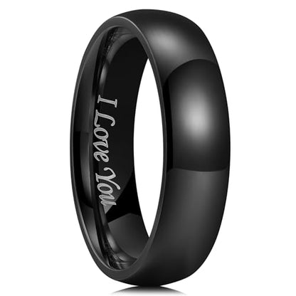 King Will 316L Wedding Band for Men Women, 4-8mm I LOVE YOU Dome Size 4-15 - color: D-Black-6mm