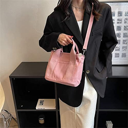 Canvas Tote Bag for Women,Small Totes Bags with Zipper Crossbody Purse with Pockets Large Shoulder Handbag,2 Sizes - color: Pink, size: Small
